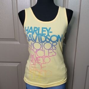 Harley-Davidson Pastel Yellow Rhinestone Live To Ride Tank Top Size Large